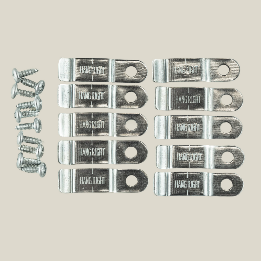 HangRight clips, used to keep artworks hanging straight on picture hanging systems