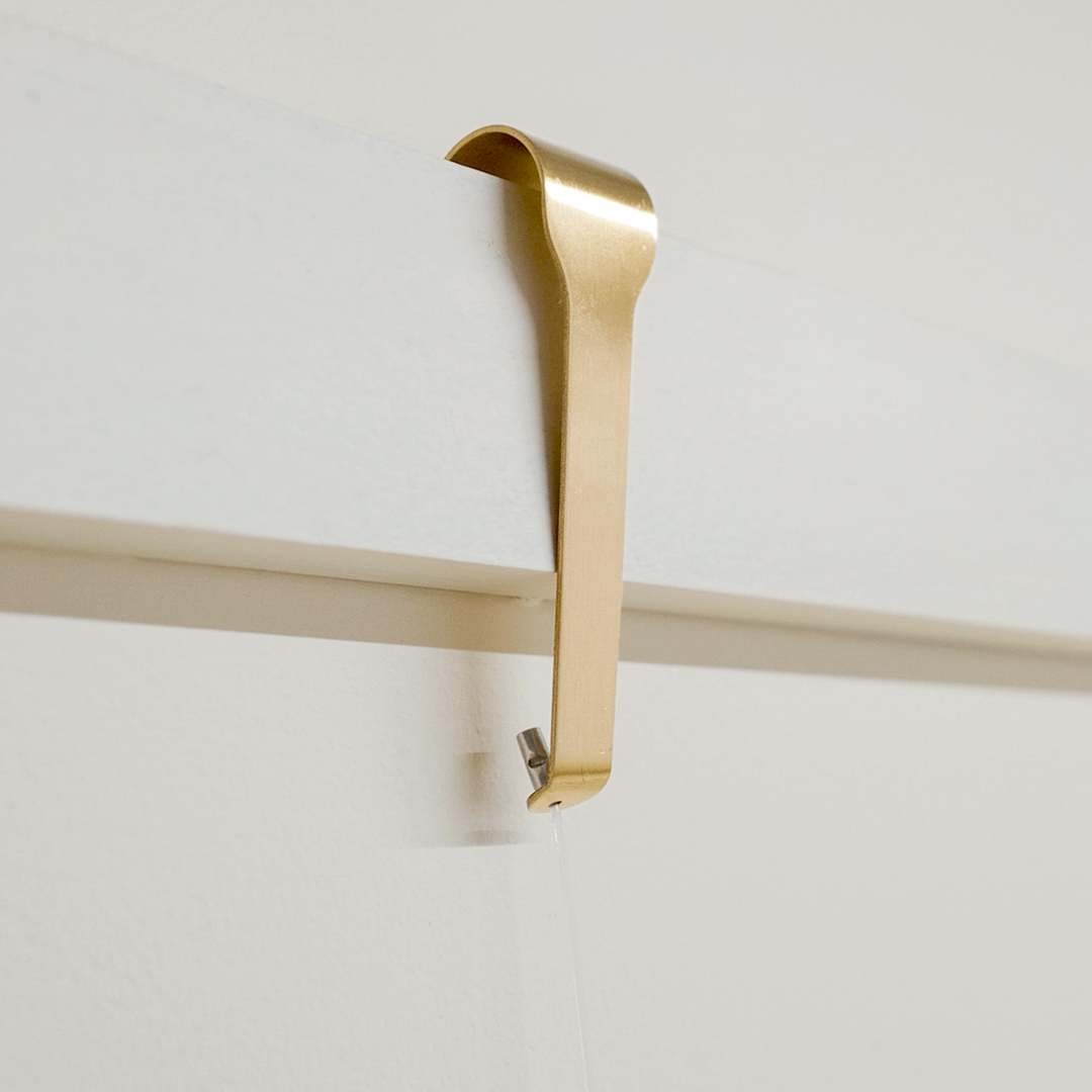 Brushed Brass Picture Rail Hangers, Extra-Long, Clearline, 5-pack