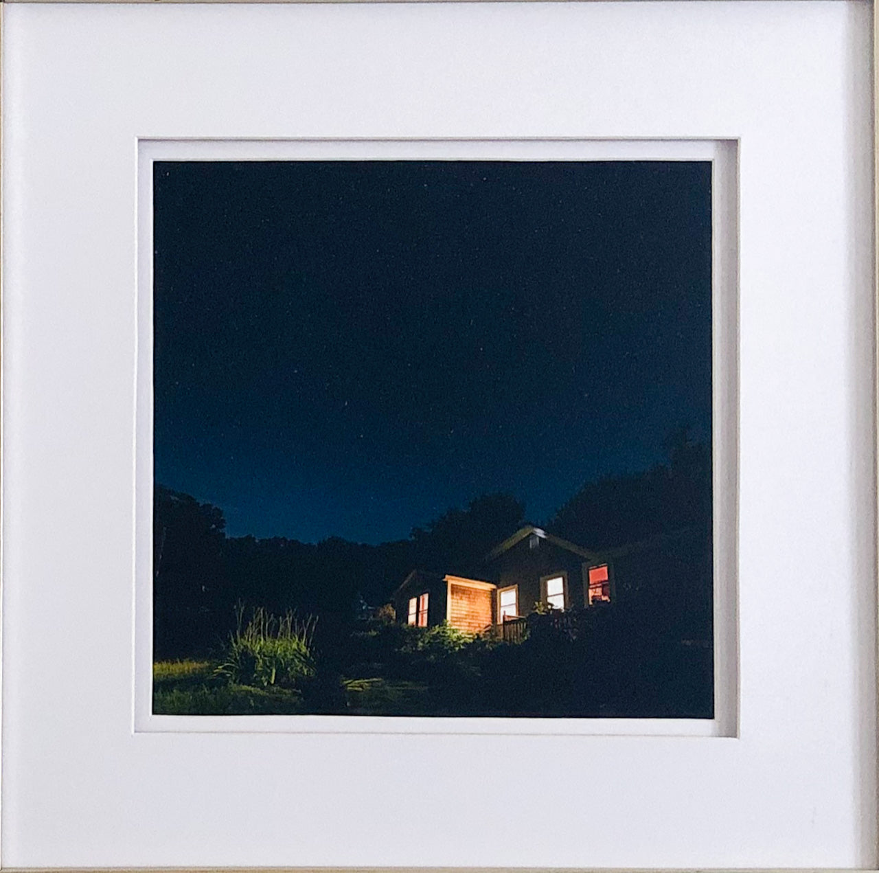 painting of house at night; seen with substandard lighting that fails to bring out details