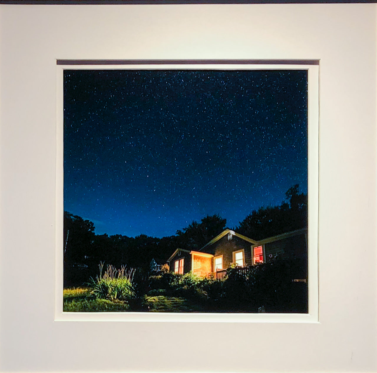 painting of house at night; seen with proper art lighting that brings out all details