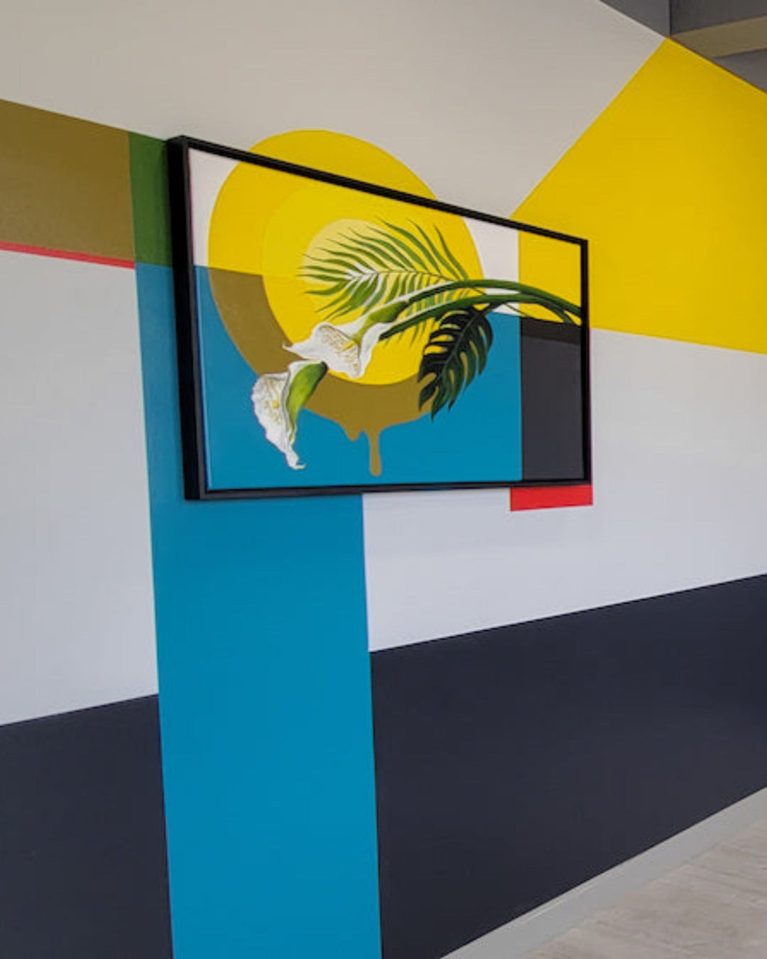 Law firm conference room with painting and wall graphics - part of the firm's art gallery 