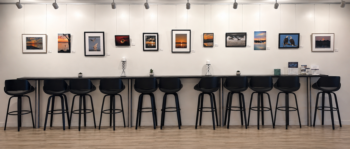 GalleryOne picture hanging system installed along bar area
