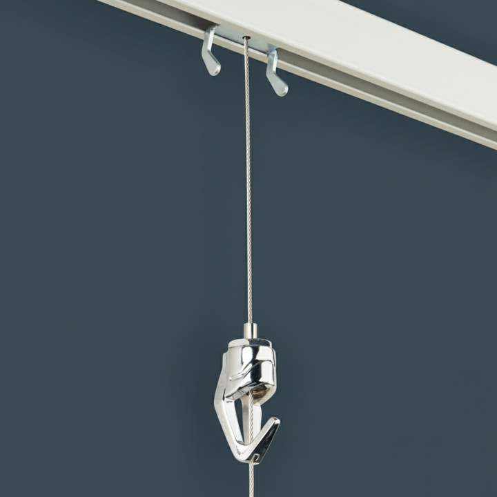 Original Gallery System Pushbutton Hook & Steel Cable Combo