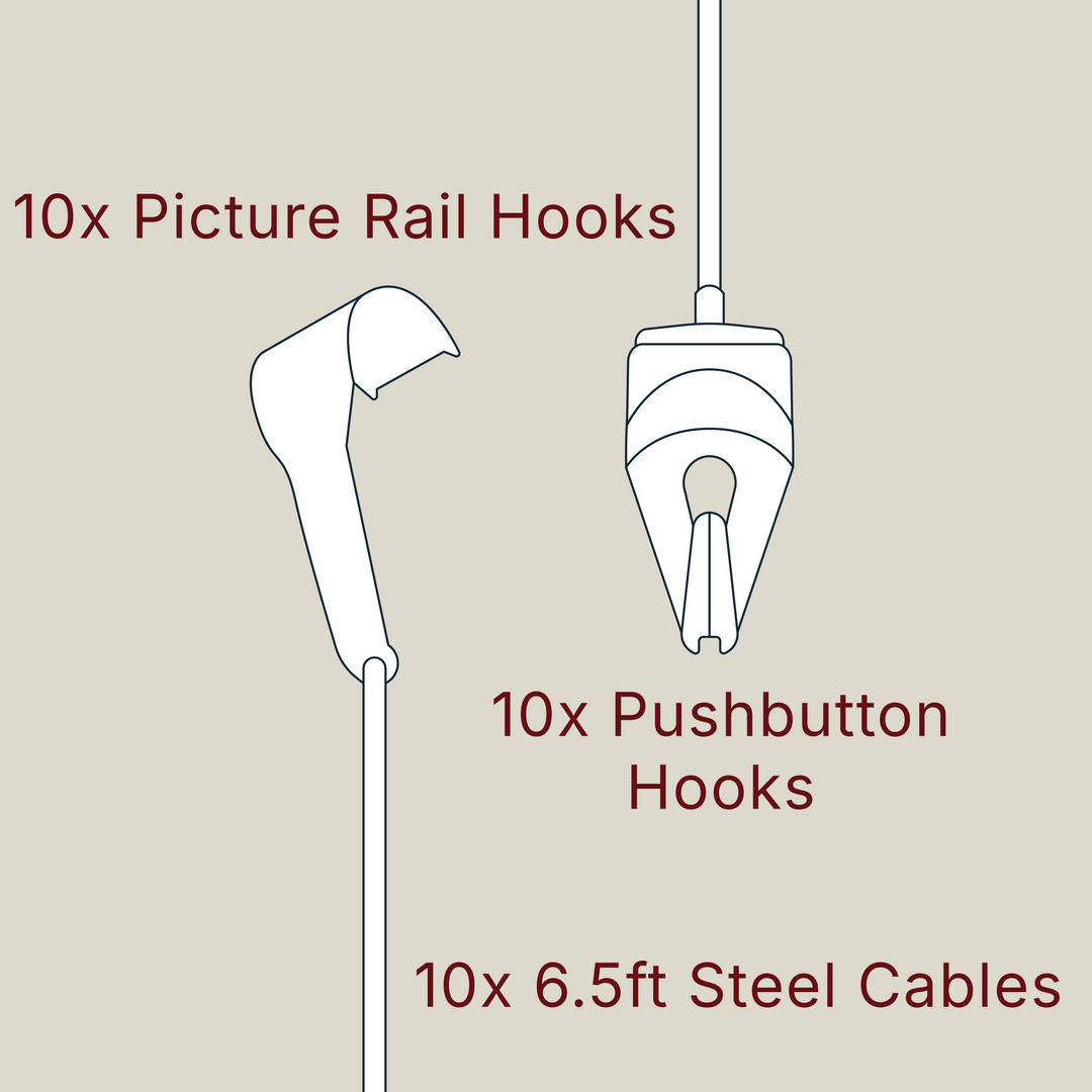 Picture Hanging Kit - Foto-railhaken met 6 van elke witte railhaken, 183 cm onzichtbaar luskoord, 6 verstelbare haken, roestvrijstalen sierhangers nylon en stalen kabel (6 stuks Picture Hanging Kit - Foto-railhaken met 6 van elke witte railhaken, 183 cm onzichtbaar luskoord, 6 verstelbare haken, roestvrijstalen sierhangers nylon en stalen kabel (6 stuks