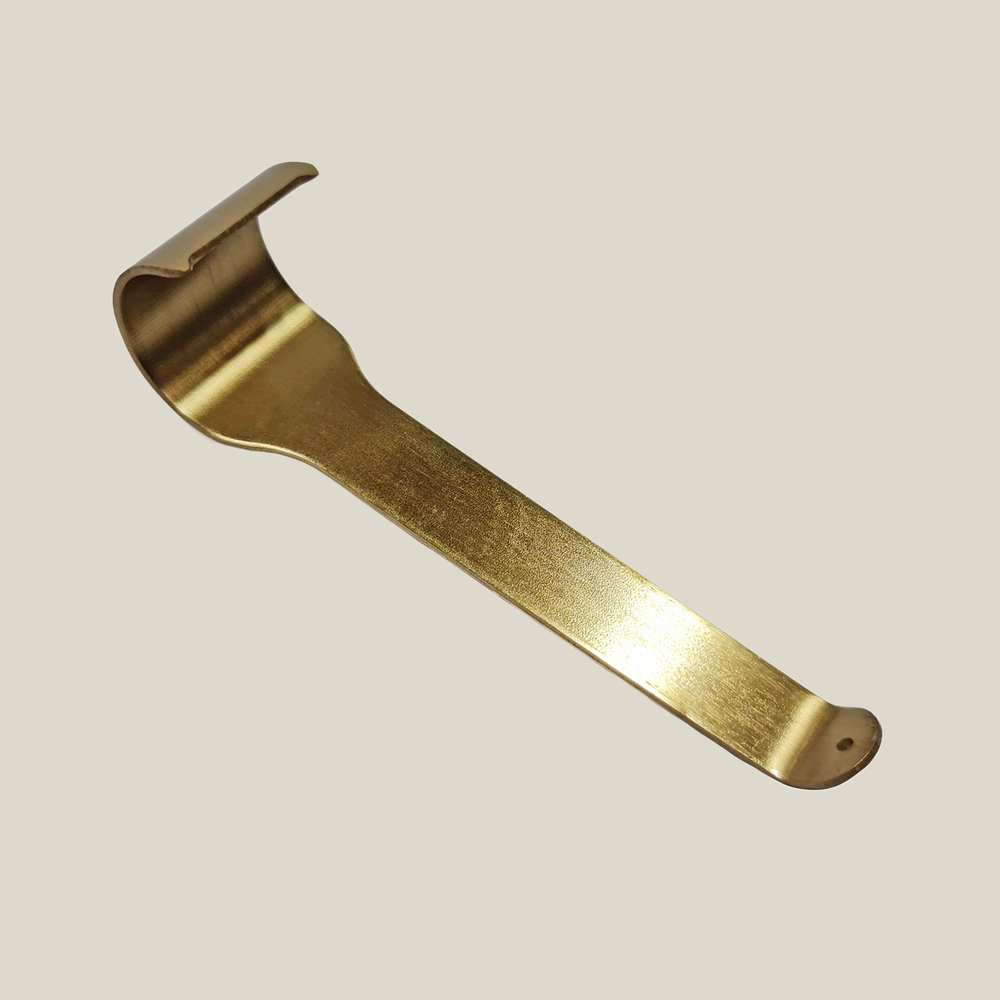 Picture rail molding hook for use in art hanging, brushed brass, extra long