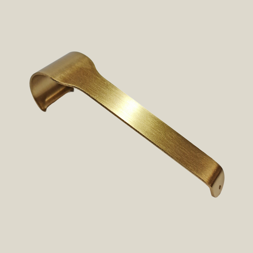Extra long picture rail molding hook for art hanging, brushed brass, extra long
