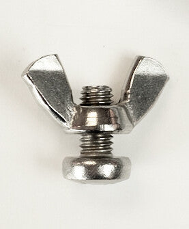 short steel bolt with wing nut in place