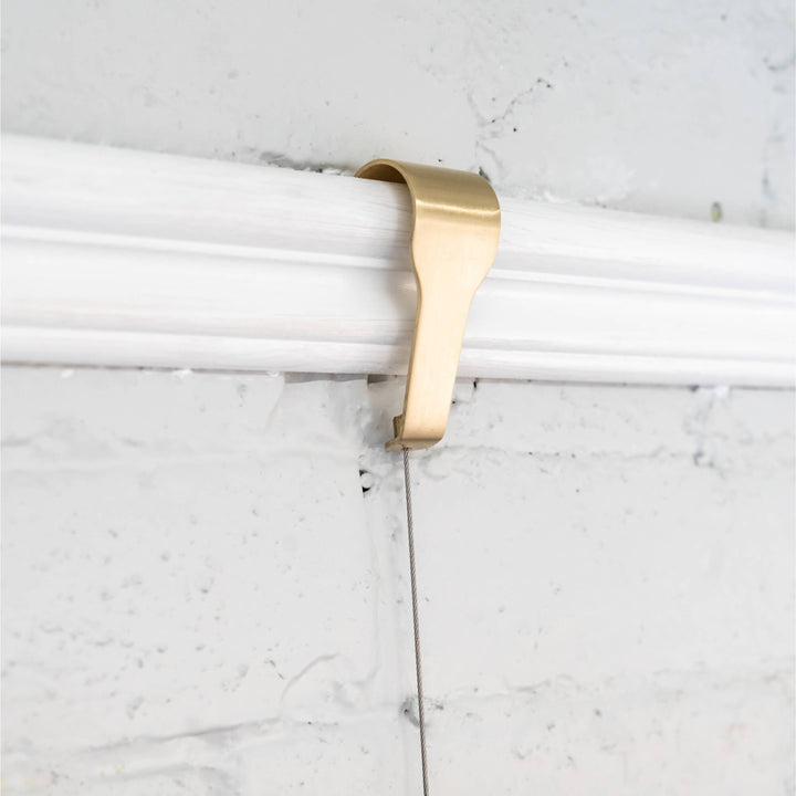 Brushed Brass Picture Rail Hangers, Standard Size, Steel Cable, 5-pack